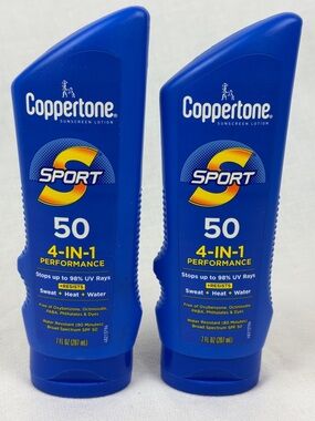Coppertone Sport Sunscreen Lotion, 4-In-1 SPF 50, 7 fl oz 2-PACK Expired 12/26
